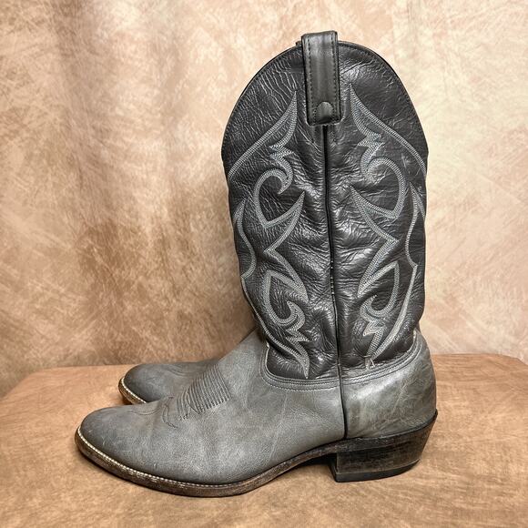 Vintage 90s Abilene Gray Leather Embroidered Western Boots Pointed Toe Cowboy main image 5